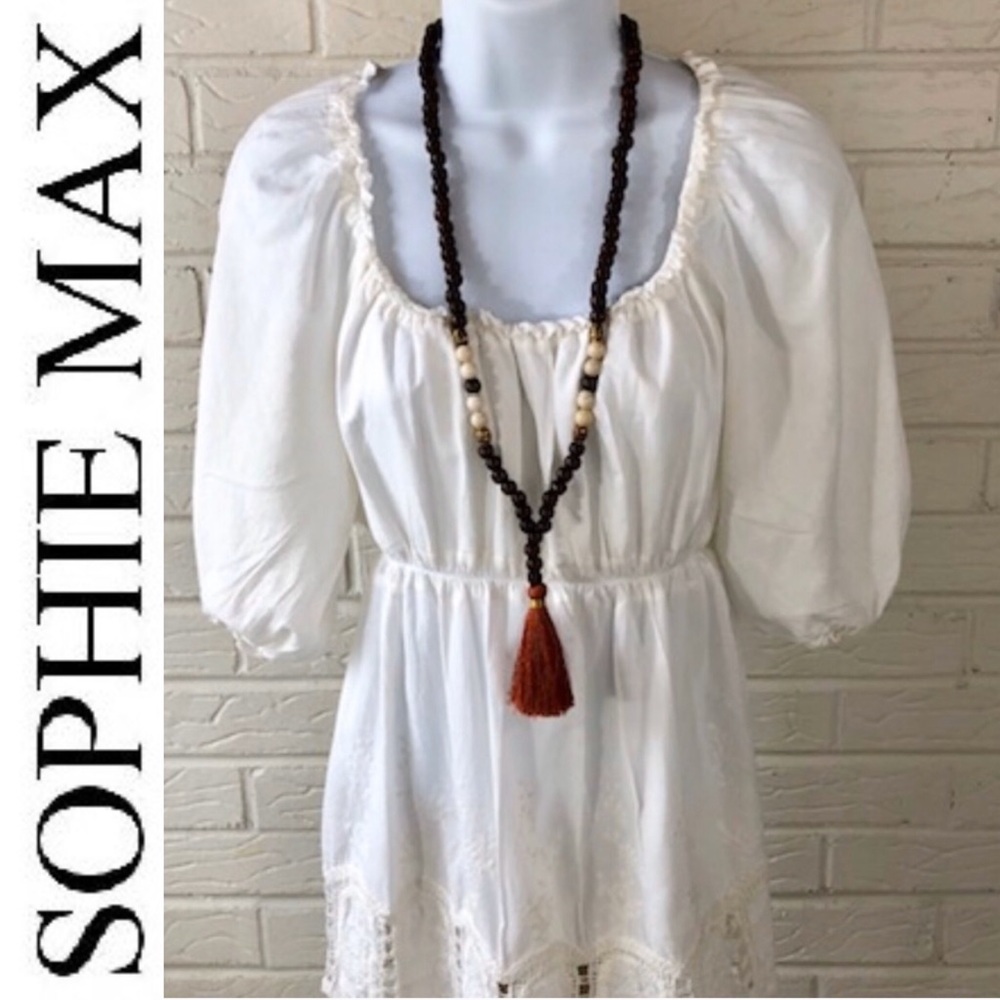 🍀Sophie Max Off-White Embroidered Peasant Top, M.  Cute summer top